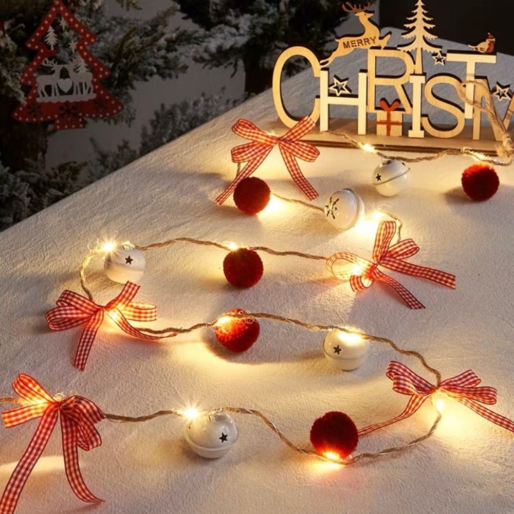 🆕Christmas Jingle bell pompom decoration string lights 2m 20 bulbs